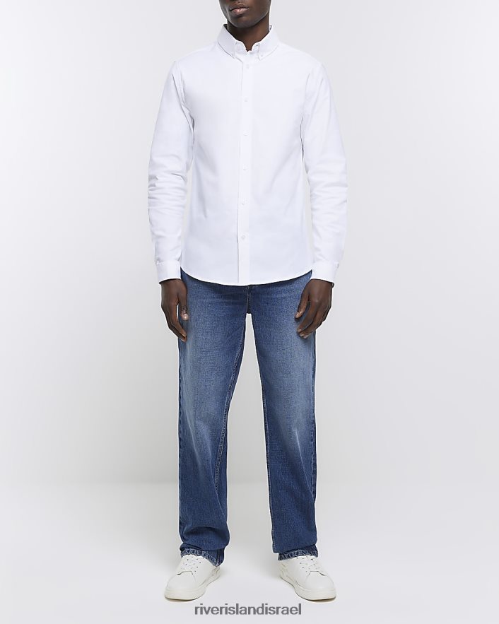 לבוש River Island חבילה של 2 חולצות אוקספורד בגזרה דקיקה לבן גברים BDZ4082777