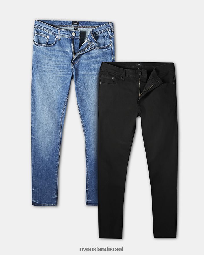 לבוש River Island מארז של 2 סקיני ג'ינס שחור/כחול גברים BDZ4085956