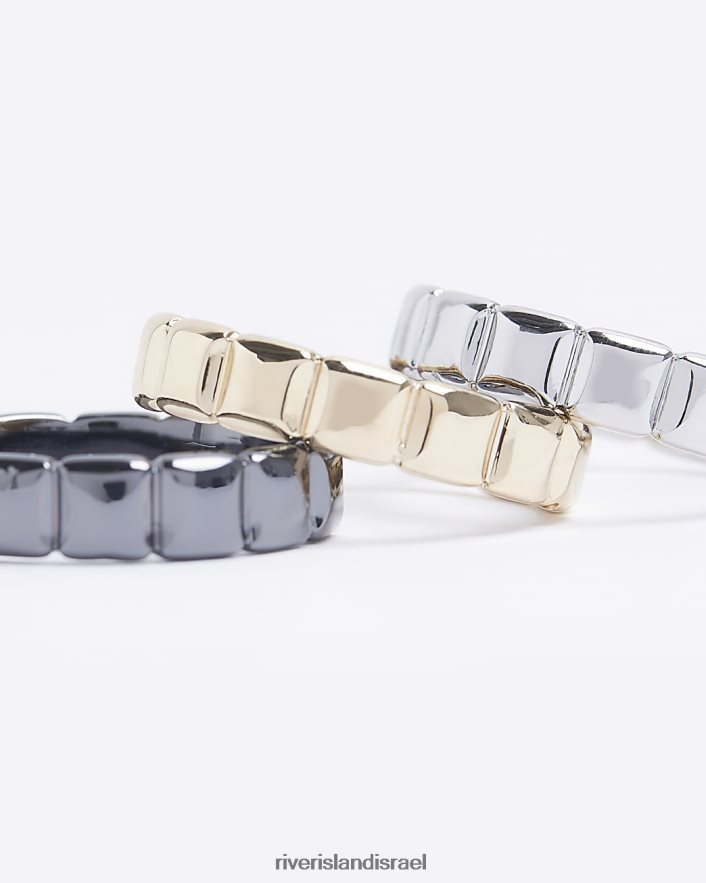 אביזרים River Island מארז צבעוני של 3 טבעות מרובעות זהב גברים BDZ4085739