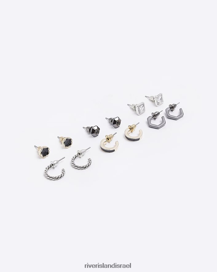 אביזרים River Island חבילה של 6 עגילי צמודים וחישוק שָׁחוֹר גברים BDZ4085902