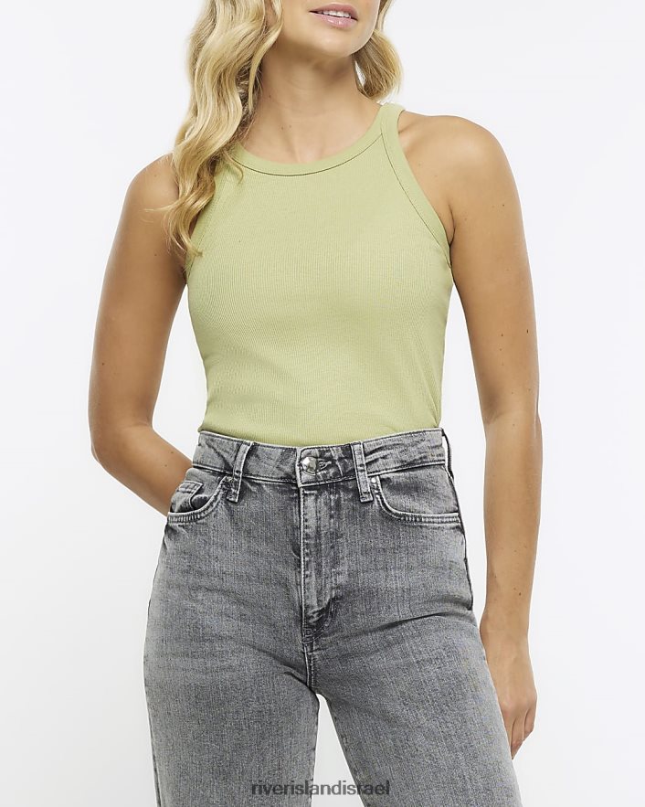 לבוש River Island חלק עליון של אפוד רייסר מצולע ירוק נשים BDZ408100