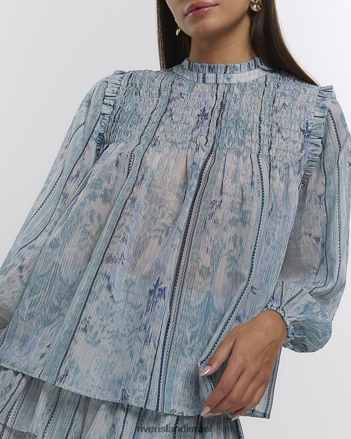 לבוש River Island חולצה מרומזת מופשטת כְּחוֹל נשים BDZ4081003