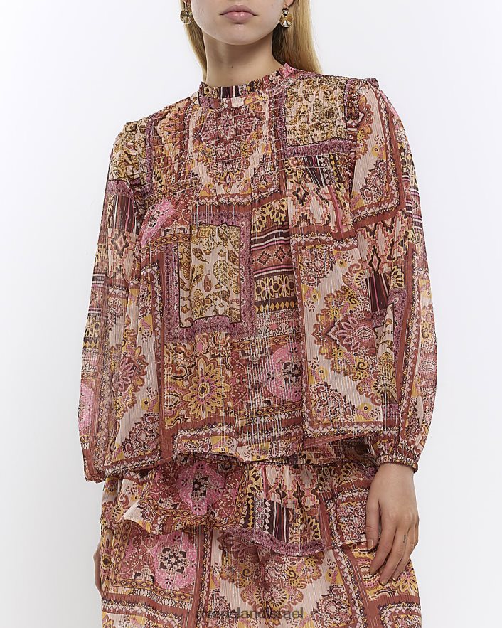 לבוש River Island חולצת פייזלי מרומזת וָרוֹד נשים BDZ4081004