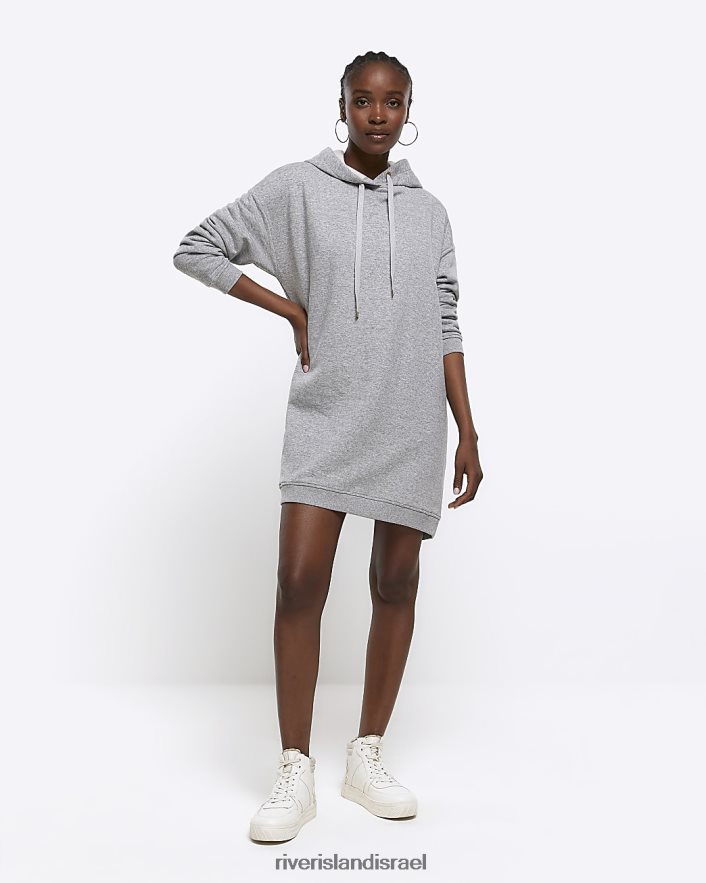 לבוש River Island שמלת מיני סווטשירט עם קפוצ'ון אפור נשים BDZ4081007
