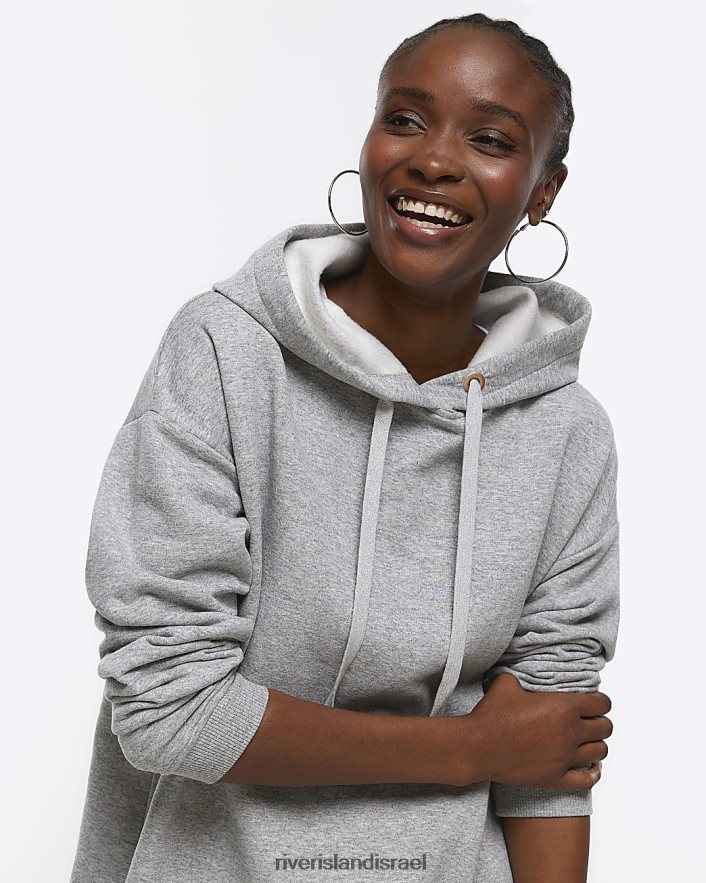 לבוש River Island שמלת מיני סווטשירט עם קפוצ'ון אפור נשים BDZ4081007