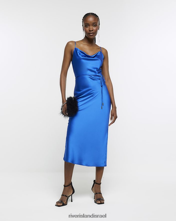 לבוש River Island שמלת מידי סאטן כְּחוֹל נשים BDZ4081012