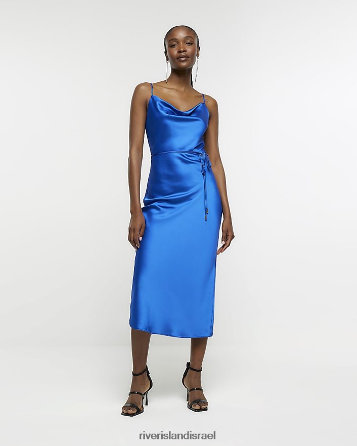 לבוש River Island שמלת מידי סאטן כְּחוֹל נשים BDZ4081012
