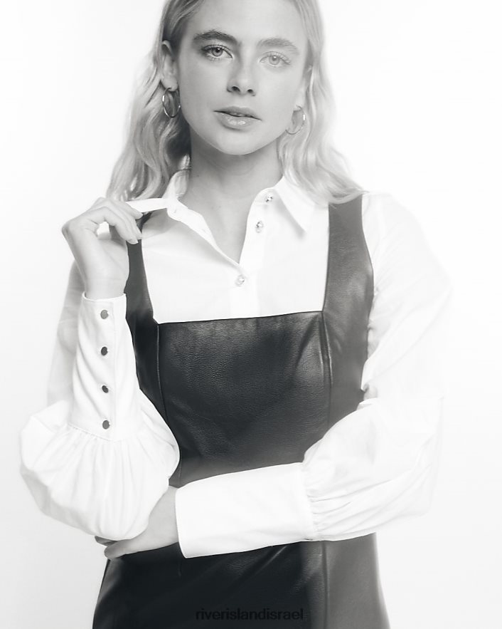 לבוש River Island שמלת מיני פינאפור מעור מלאכותי שָׁחוֹר נשים BDZ4081015