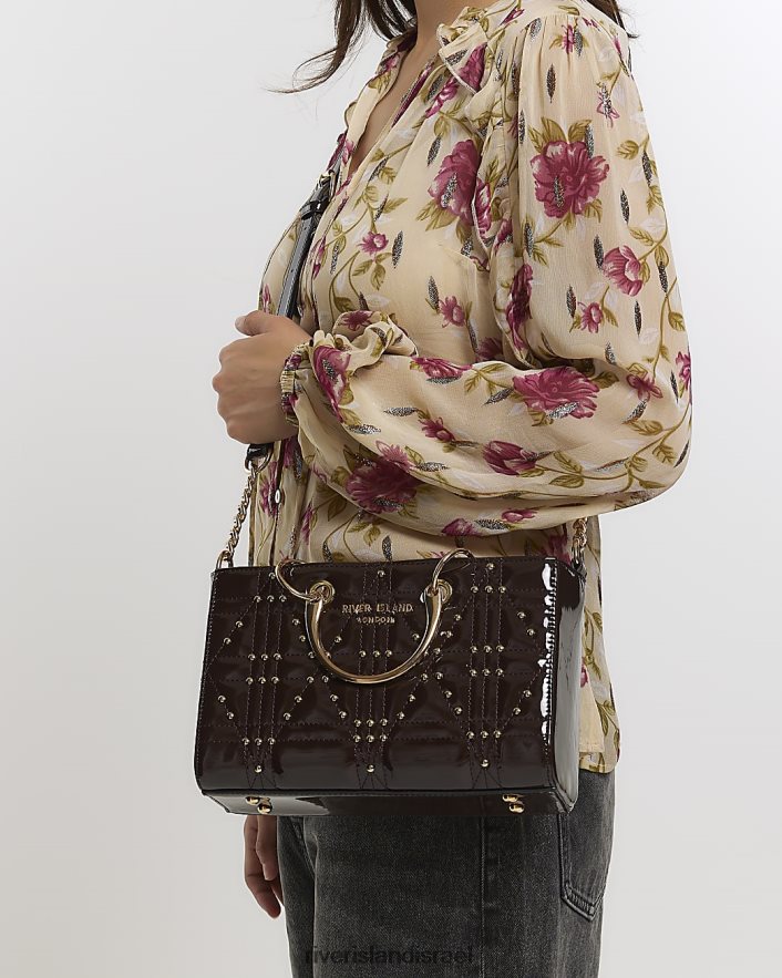 אביזרים River Island תיק משובץ פטנט חום נשים BDZ4081020