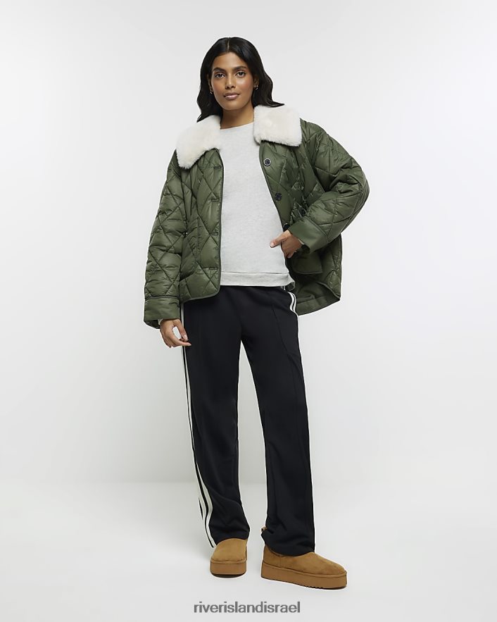 לבוש River Island ז'קט מרופד בצווארון פרווה מלאכותית חָקִי נשים BDZ4081024