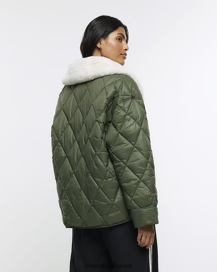 לבוש River Island ז'קט מרופד בצווארון פרווה מלאכותית חָקִי נשים BDZ4081024