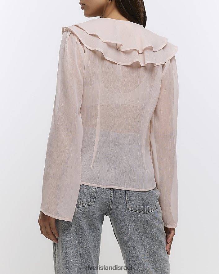 לבוש River Island חולצת סלסולים עם שרוולים ארוכים וָרוֹד נשים BDZ4081027