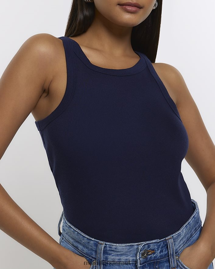 לבוש River Island חלק עליון של אפוד רייסר מצולע חיל הים נשים BDZ408102