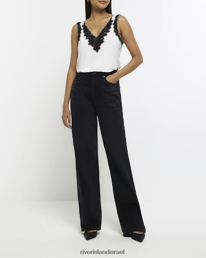 לבוש River Island אפוד לקצץ תחרה קרם נשים BDZ4081031