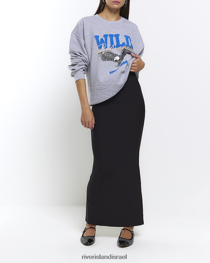 לבוש River Island חצאית מקסי מכפלת מפוצלת שָׁחוֹר נשים BDZ4081054