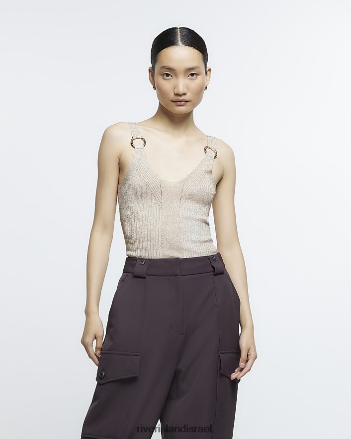 לבוש River Island אפוד סרוג מצולע זהב נשים BDZ4081063