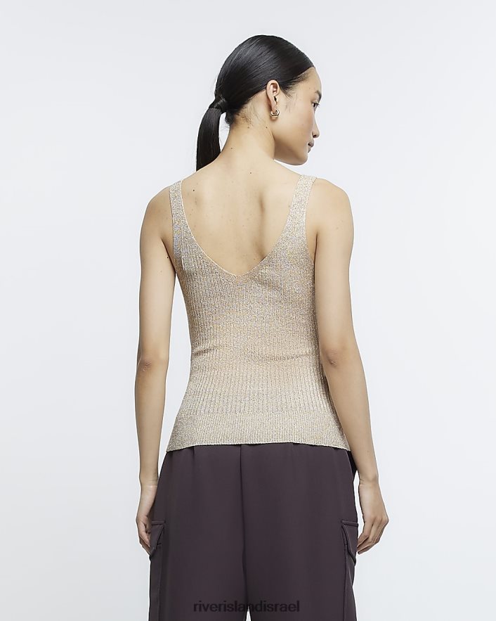 לבוש River Island אפוד סרוג מצולע זהב נשים BDZ4081063