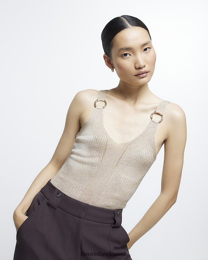 לבוש River Island אפוד סרוג מצולע זהב נשים BDZ4081063