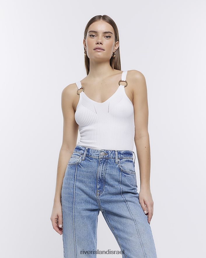 לבוש River Island אפוד סרוג מצולע לבן נשים BDZ4081066