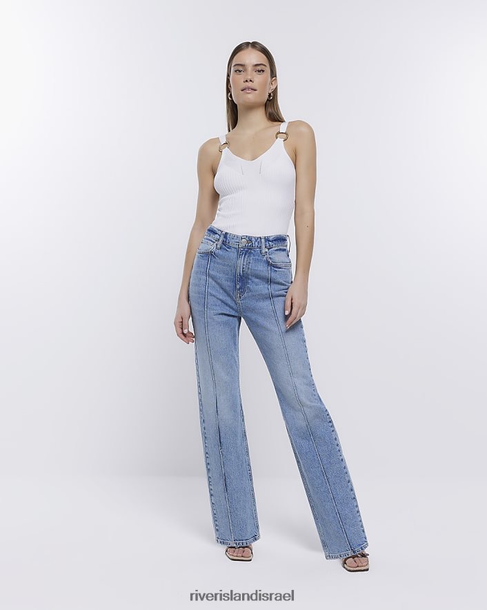 לבוש River Island אפוד סרוג מצולע לבן נשים BDZ4081066