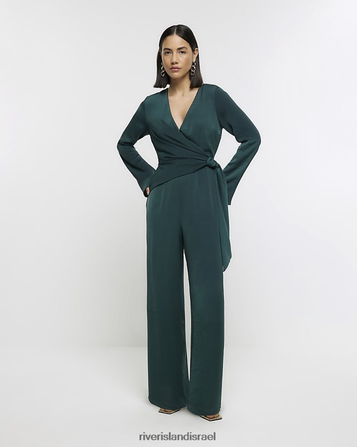 לבוש River Island סרבל פרטי קשרי סאטן ירוק נשים BDZ408106