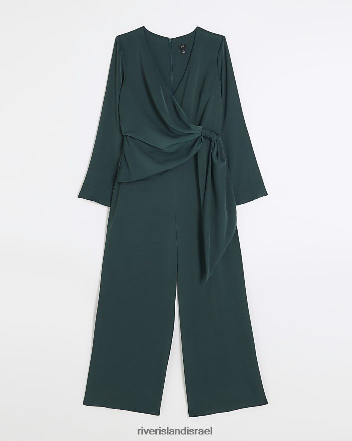 לבוש River Island סרבל פרטי קשרי סאטן ירוק נשים BDZ408106