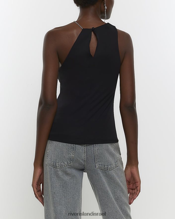 לבוש River Island חולצת צווארון עם עיטור יהלומים שָׁחוֹר נשים BDZ4081074