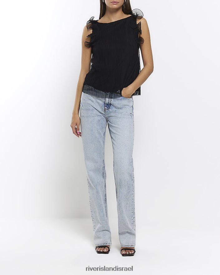 לבוש River Island חלק עליון ווסט פליסה סלסול שָׁחוֹר נשים BDZ4081089