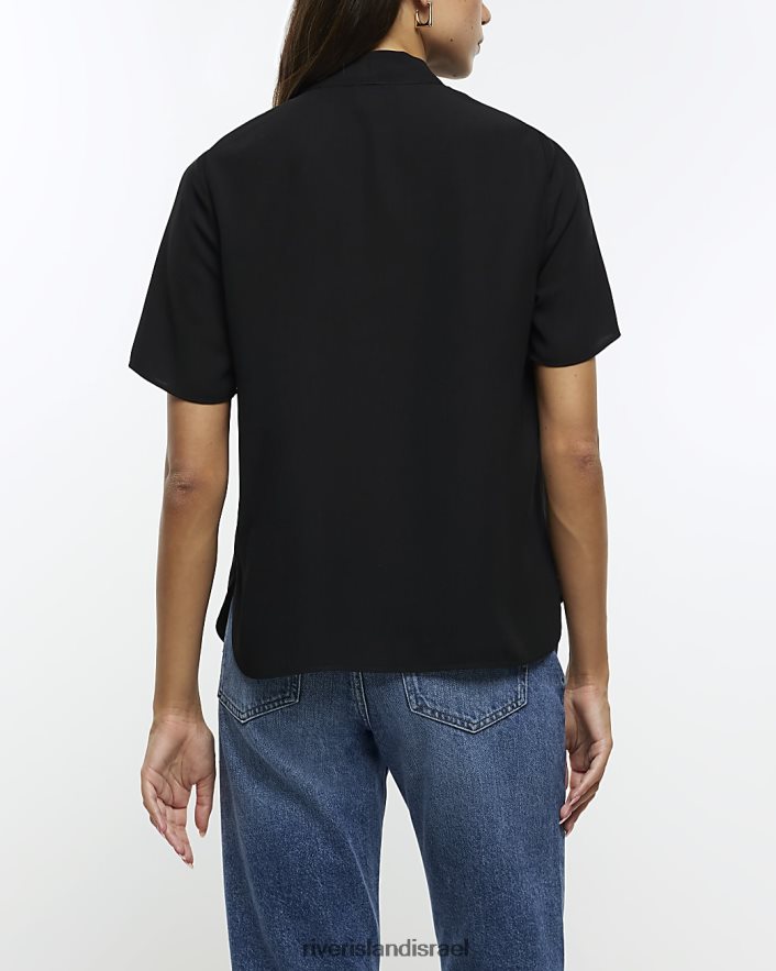 לבוש River Island חולצת טריקו עם שרוולים קצרים עם פפיון שָׁחוֹר נשים BDZ4081098