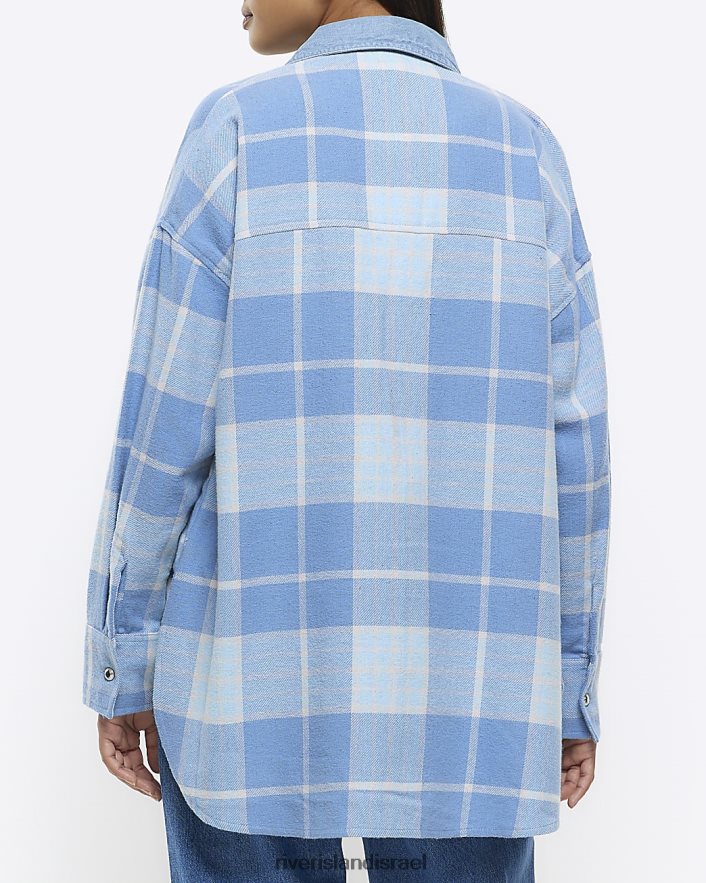 לבוש River Island חולצה מעוטרת בדוק כְּחוֹל נשים BDZ4081099