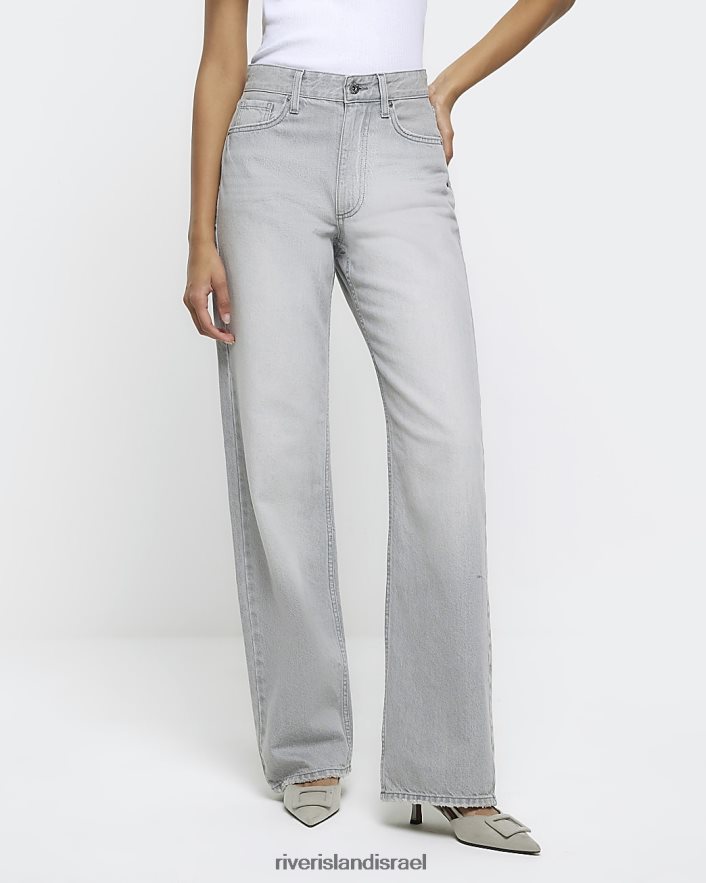 לבוש River Island ג'ינס ישר דהה ומותן גבוה אפור נשים BDZ40810