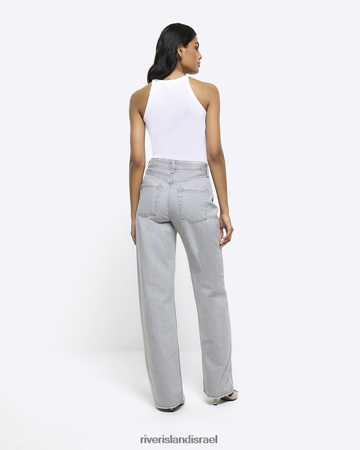 לבוש River Island ג'ינס ישר דהה ומותן גבוה אפור נשים BDZ40810