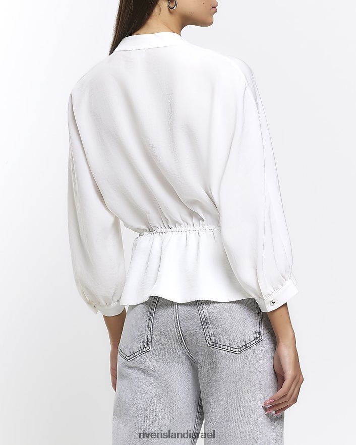 לבוש River Island חולצת מעטפת עם שרוול ארוך לבן נשים BDZ4081101