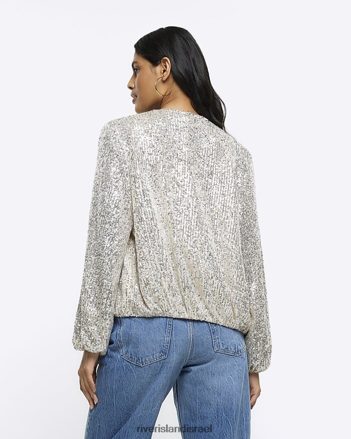 לבוש River Island מעיל בומבר עם רוכסן נצנצים כסף נשים BDZ4081105