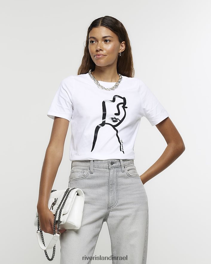 לבוש River Island חולצת טריקו גרפית לפנים לבן נשים BDZ408111