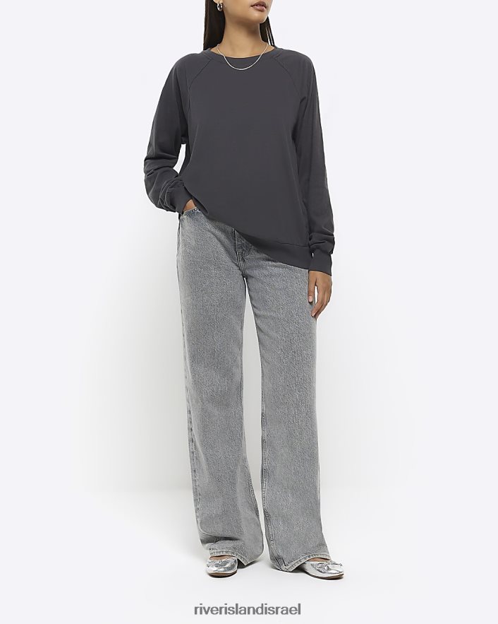 לבוש River Island חלק עליון עם שרוול ארוך אפור נשים BDZ4081115