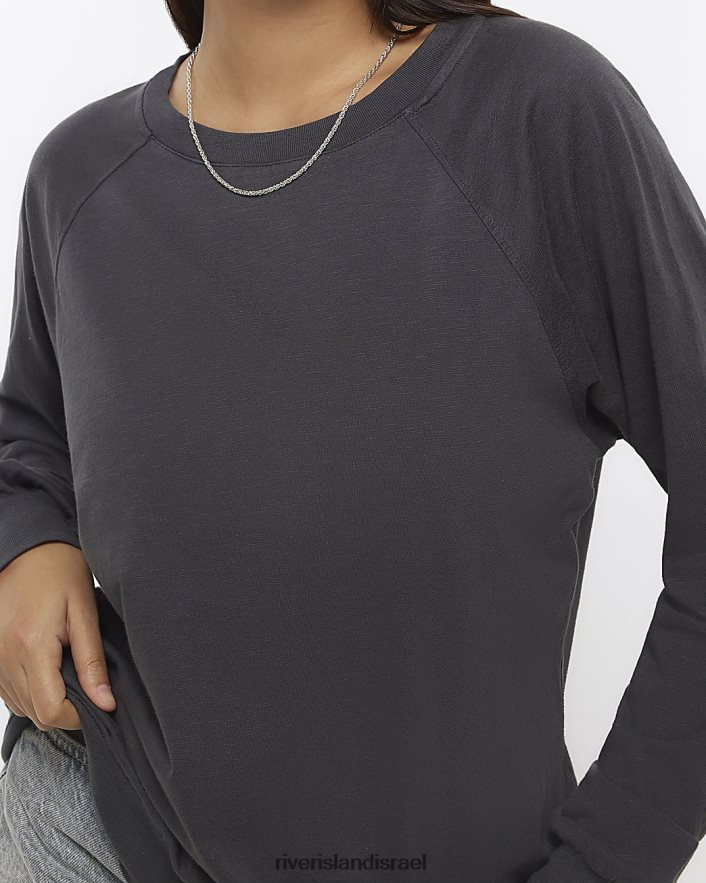 לבוש River Island חלק עליון עם שרוול ארוך אפור נשים BDZ4081115