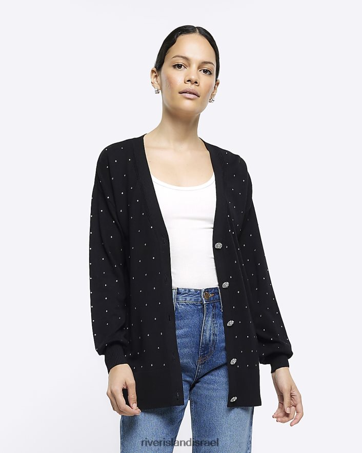 לבוש River Island קרדיגן מעוטר סרוג שָׁחוֹר נשים BDZ4081123