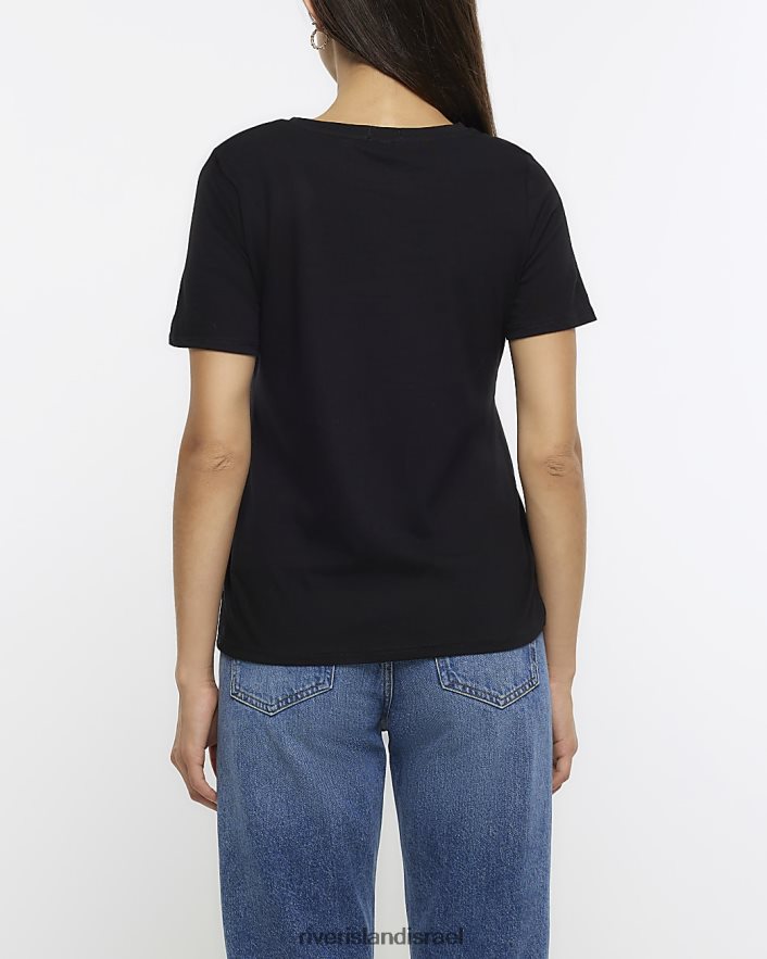 לבוש River Island חולצת טריקו גרפית פרחונית שָׁחוֹר נשים BDZ408112