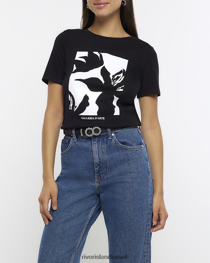 לבוש River Island חולצת טריקו גרפית פרחונית שָׁחוֹר נשים BDZ408113