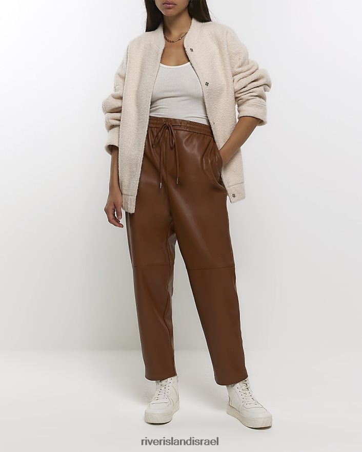 לבוש River Island מכנסיים דמוי עור דמוי תפר חום נשים BDZ4081139