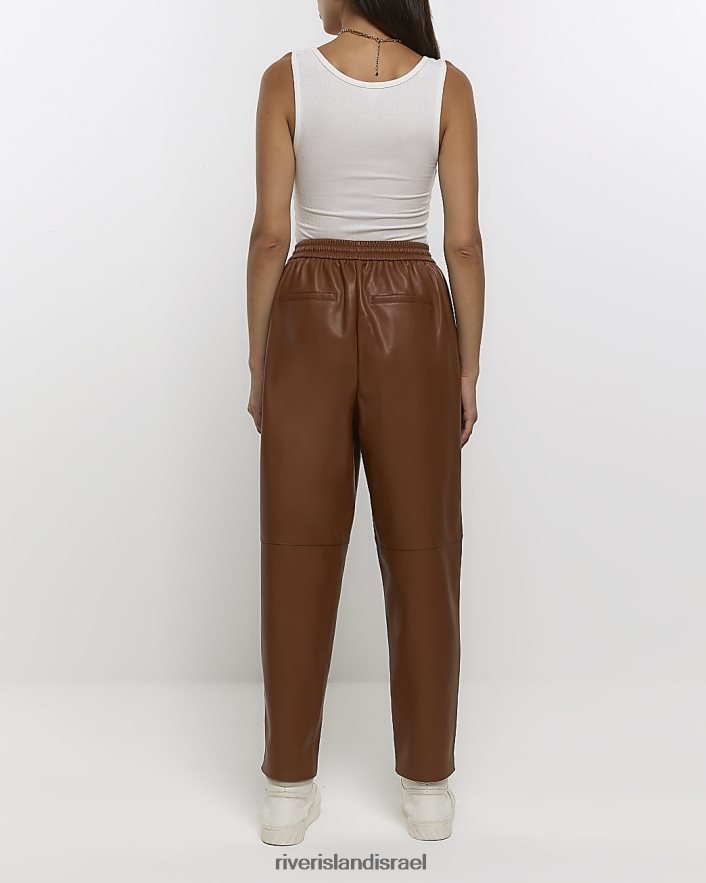 לבוש River Island מכנסיים דמוי עור דמוי תפר חום נשים BDZ4081139
