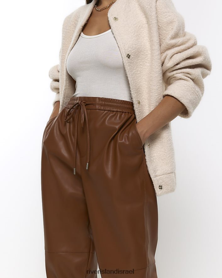לבוש River Island מכנסיים דמוי עור דמוי תפר חום נשים BDZ4081139