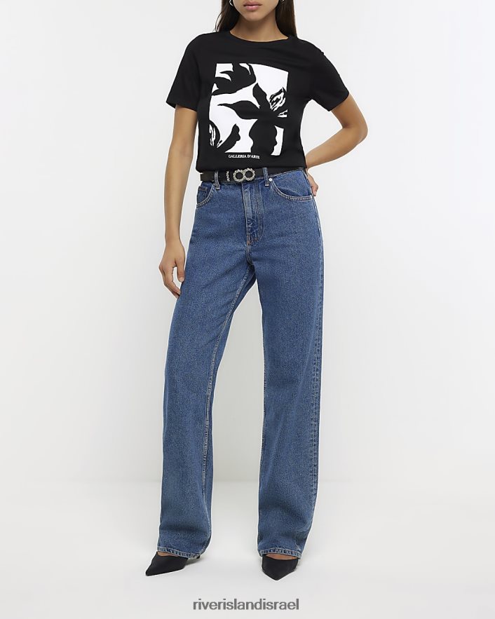 לבוש River Island חולצת טריקו גרפית פרחונית שָׁחוֹר נשים BDZ408113