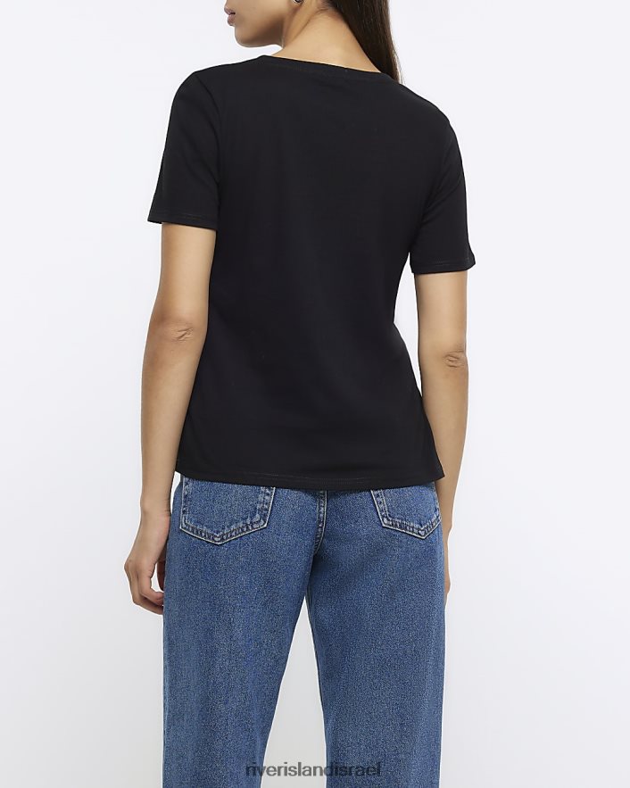 לבוש River Island חולצת טריקו גרפית פרחונית שָׁחוֹר נשים BDZ408113