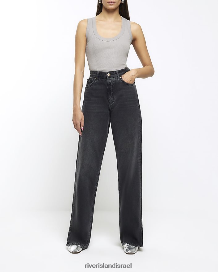 לבוש River Island חולצת אפוד עם צווארון סקופ אפור נשים BDZ4081143