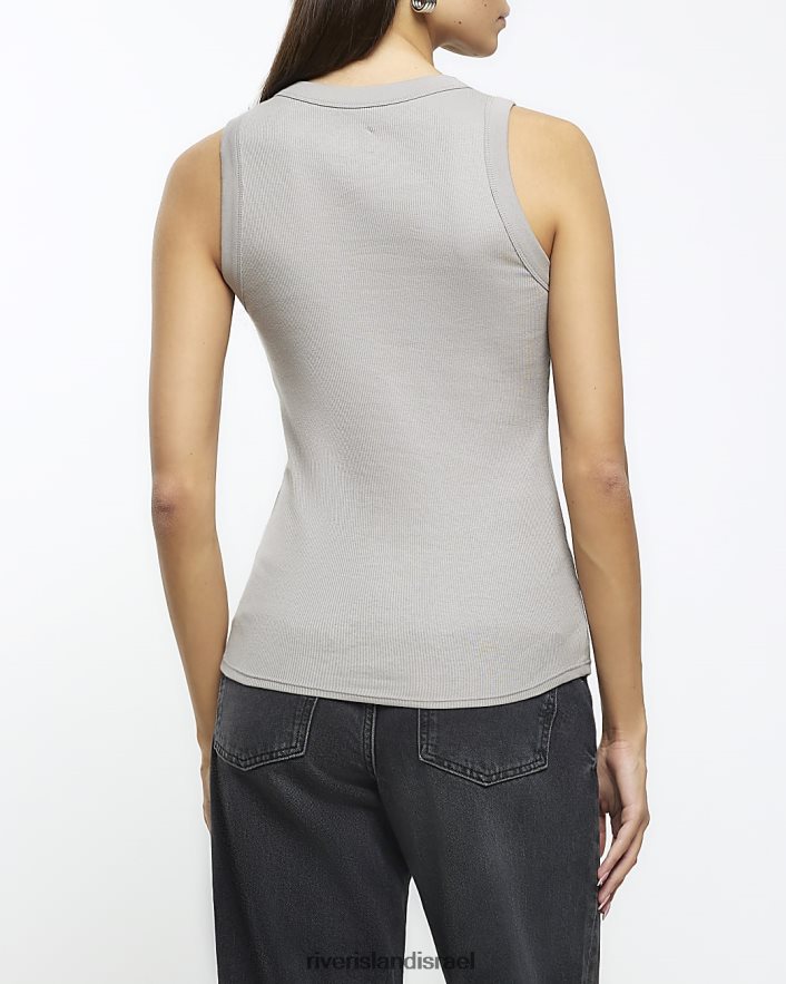 לבוש River Island חולצת אפוד עם צווארון סקופ אפור נשים BDZ4081143