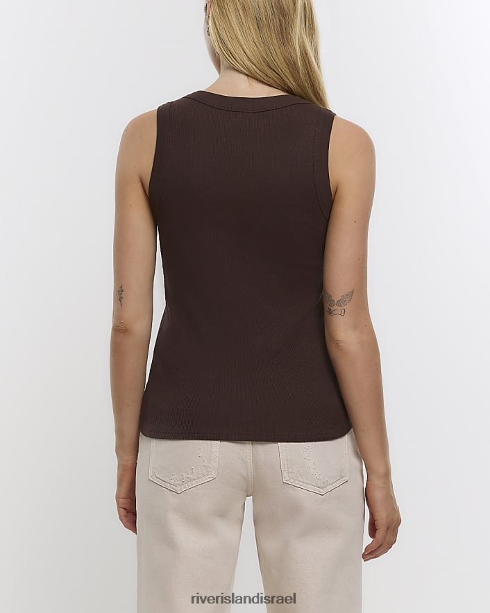 לבוש River Island חולצת אפוד עם צווארון סקופ חום נשים BDZ4081146