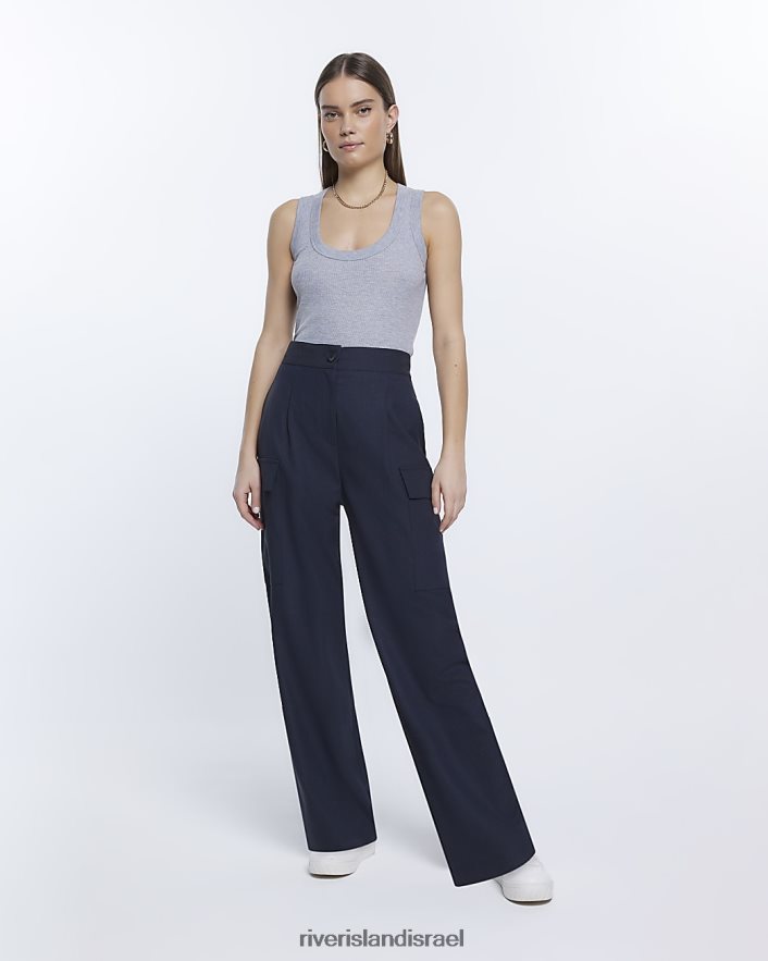 לבוש River Island חולצת אפוד עם צווארון סקופ אפור נשים BDZ4081147