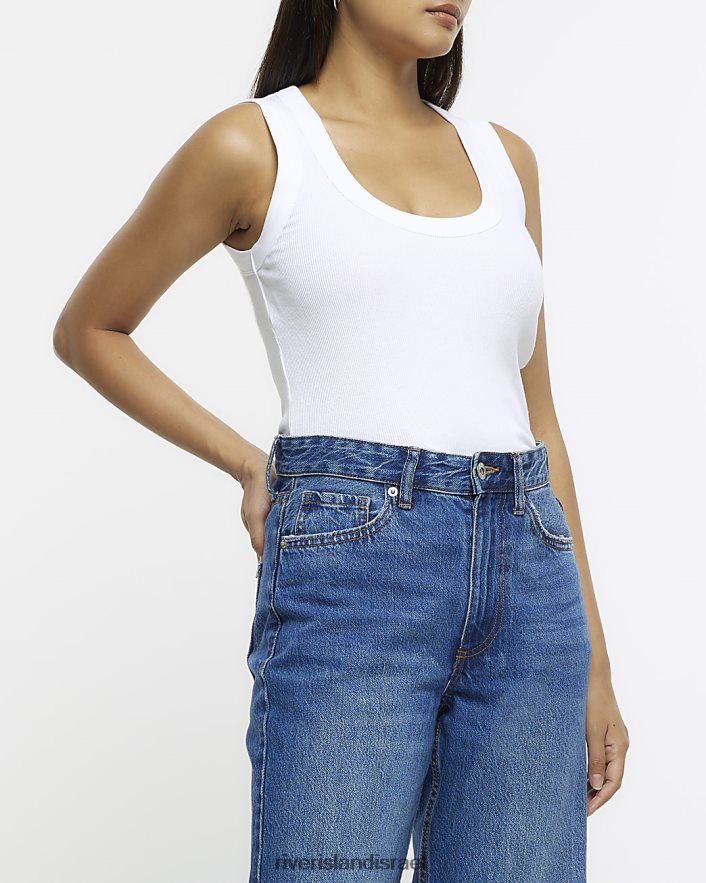 לבוש River Island חולצת אפוד עם צווארון סקופ לבן נשים BDZ4081150